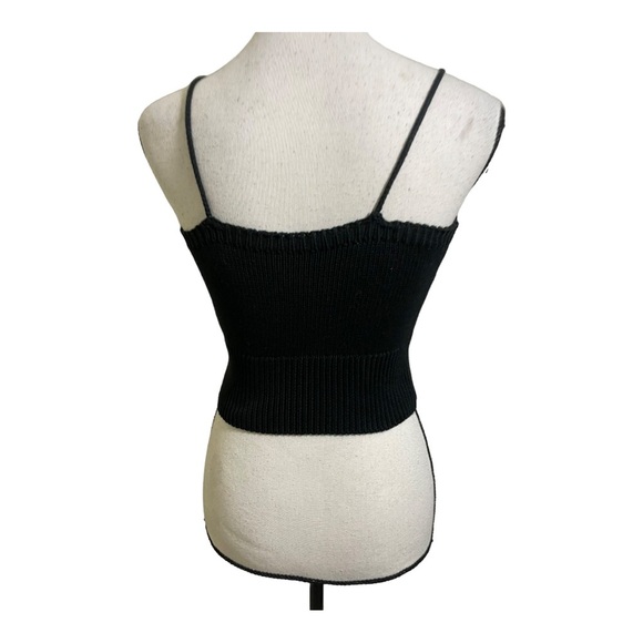 Italian womens V-neck knit crop top black baumwolle cotton size Small - Picture 5 of 10